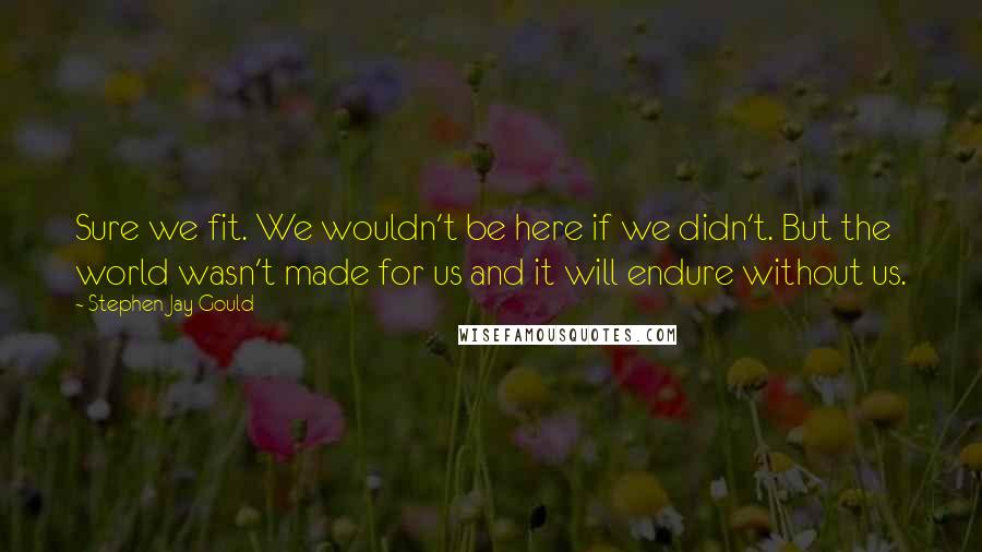 Stephen Jay Gould Quotes: Sure we fit. We wouldn't be here if we didn't. But the world wasn't made for us and it will endure without us.