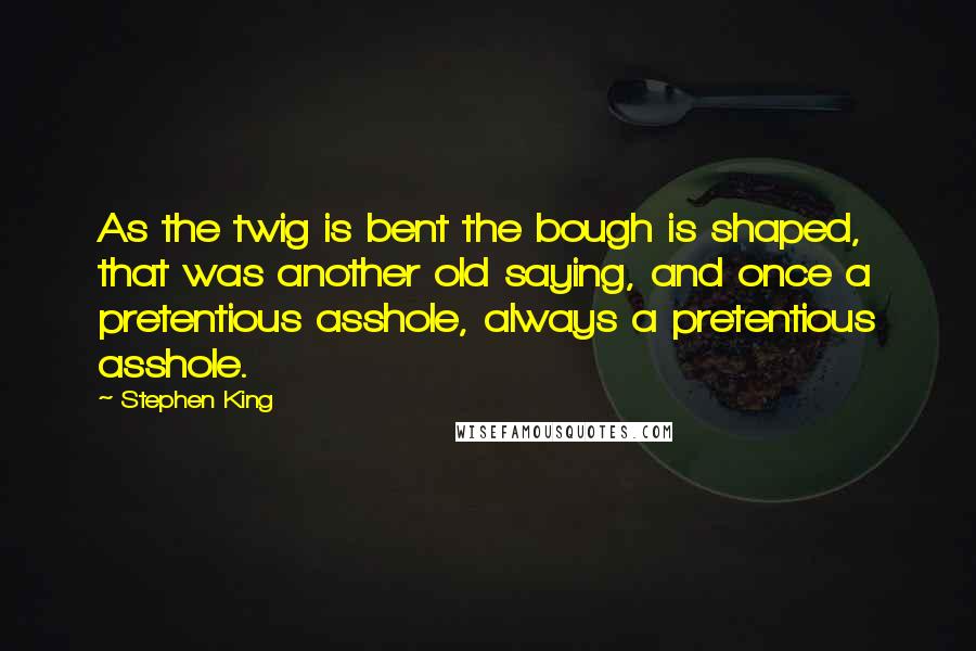 Stephen King Quotes: As the twig is bent the bough is shaped, that was another old saying, and once a pretentious asshole, always a pretentious asshole.