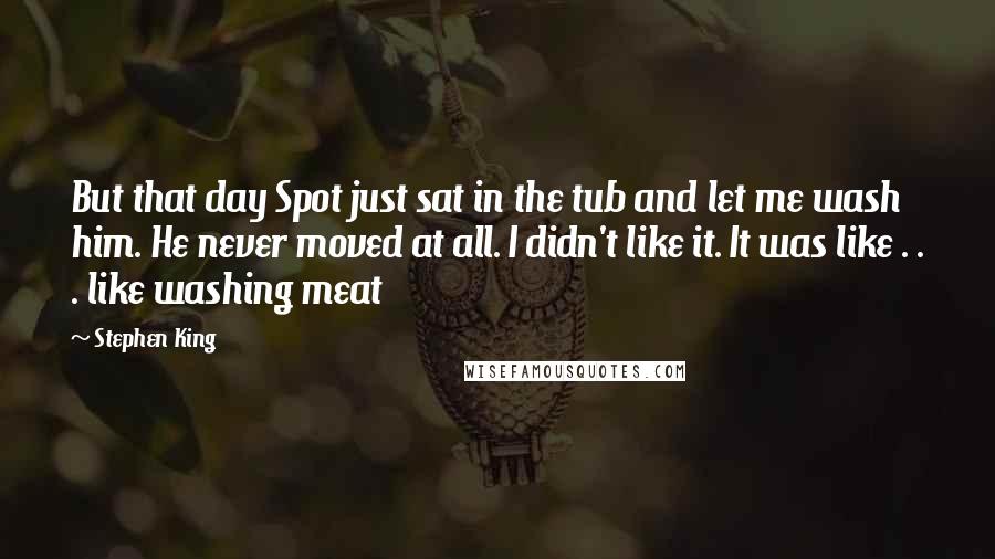 Stephen King Quotes: But that day Spot just sat in the tub and let me wash him. He never moved at all. I didn't like it. It was like . . . like washing meat