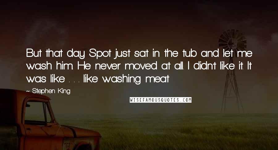 Stephen King Quotes: But that day Spot just sat in the tub and let me wash him. He never moved at all. I didn't like it. It was like . . . like washing meat