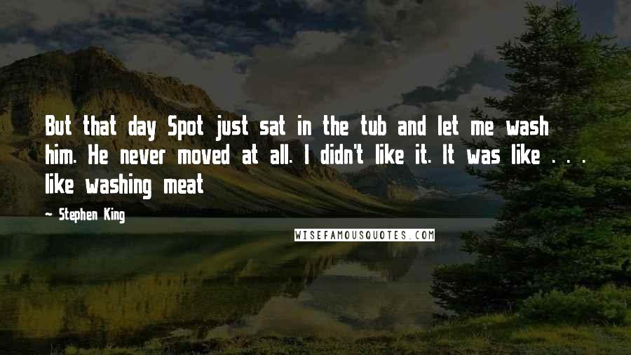 Stephen King Quotes: But that day Spot just sat in the tub and let me wash him. He never moved at all. I didn't like it. It was like . . . like washing meat