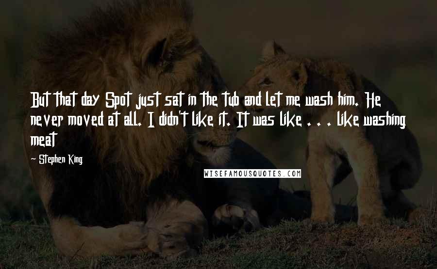 Stephen King Quotes: But that day Spot just sat in the tub and let me wash him. He never moved at all. I didn't like it. It was like . . . like washing meat