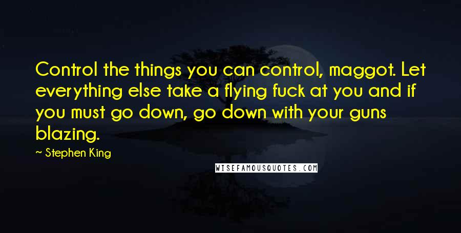 Stephen King Quotes: Control the things you can control, maggot. Let everything else take a flying fuck at you and if you must go down, go down with your guns blazing.