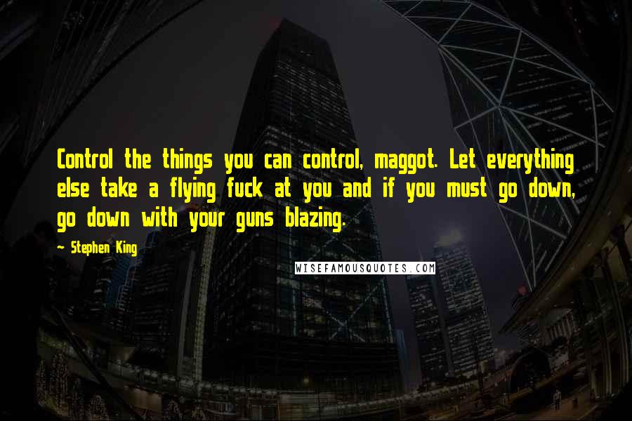 Stephen King Quotes: Control the things you can control, maggot. Let everything else take a flying fuck at you and if you must go down, go down with your guns blazing.