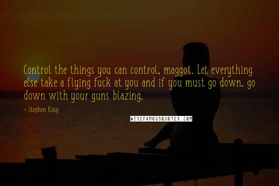 Stephen King Quotes: Control the things you can control, maggot. Let everything else take a flying fuck at you and if you must go down, go down with your guns blazing.