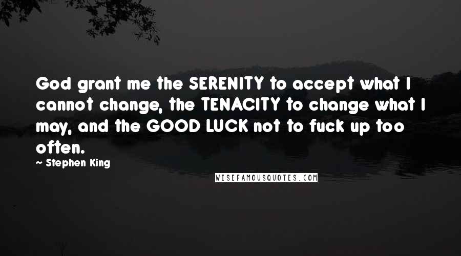 Stephen King Quotes: God grant me the SERENITY to accept what I cannot change, the TENACITY to change what I may, and the GOOD LUCK not to fuck up too often.