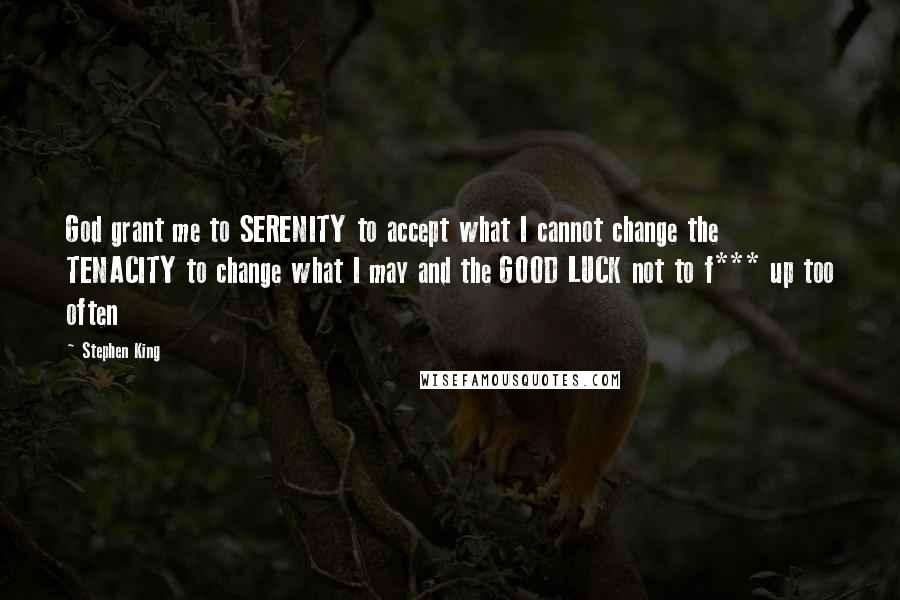 Stephen King Quotes: God grant me to SERENITY to accept what I cannot change the TENACITY to change what I may and the GOOD LUCK not to f*** up too often