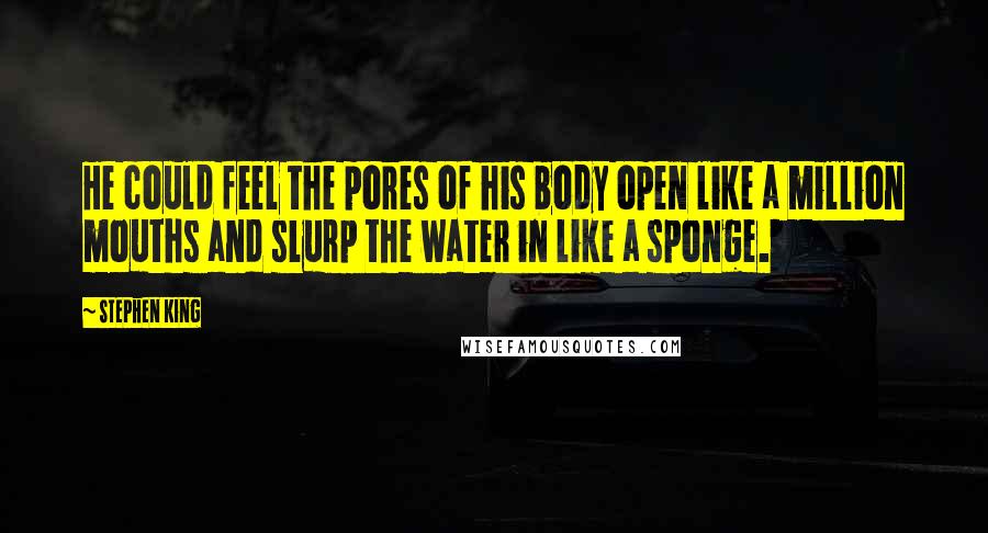 Stephen King Quotes: He could feel the pores of his body open like a million mouths and slurp the water in like a sponge.