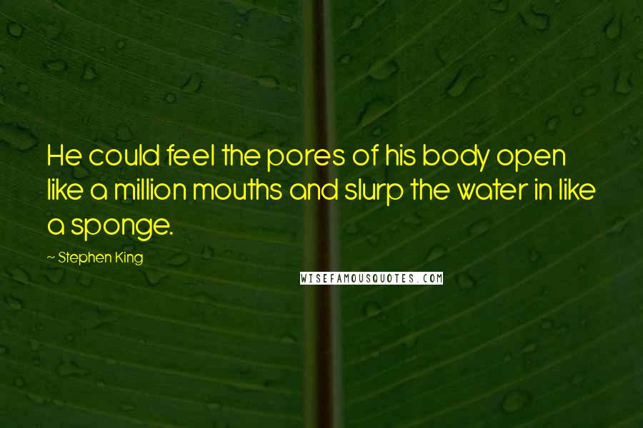 Stephen King Quotes: He could feel the pores of his body open like a million mouths and slurp the water in like a sponge.