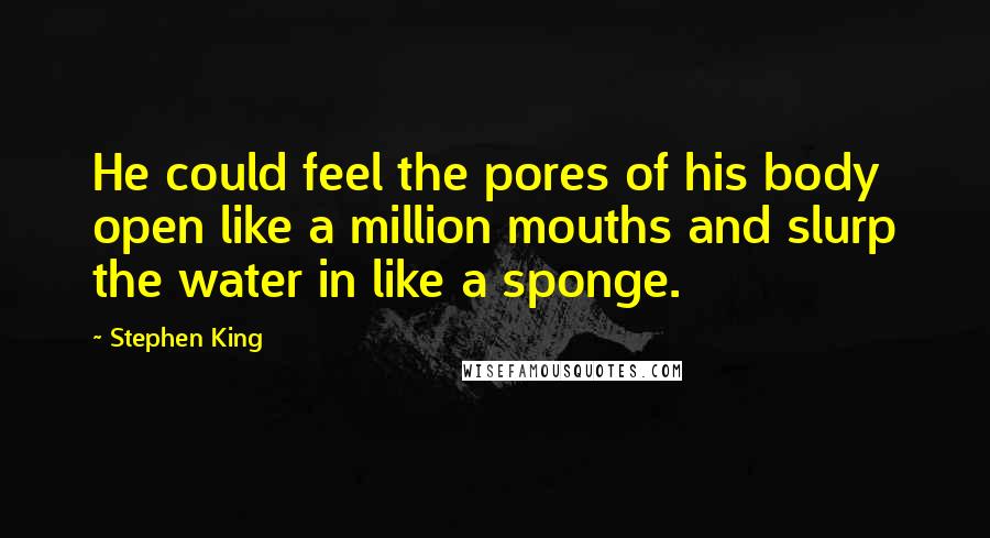 Stephen King Quotes: He could feel the pores of his body open like a million mouths and slurp the water in like a sponge.