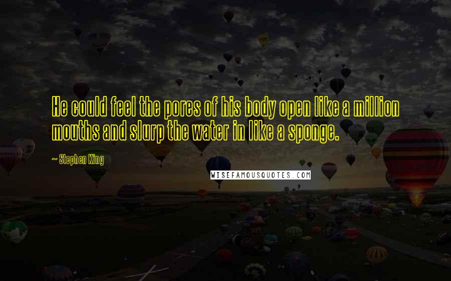 Stephen King Quotes: He could feel the pores of his body open like a million mouths and slurp the water in like a sponge.