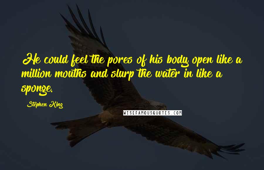 Stephen King Quotes: He could feel the pores of his body open like a million mouths and slurp the water in like a sponge.