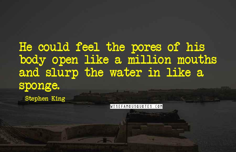 Stephen King Quotes: He could feel the pores of his body open like a million mouths and slurp the water in like a sponge.