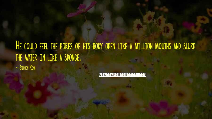 Stephen King Quotes: He could feel the pores of his body open like a million mouths and slurp the water in like a sponge.