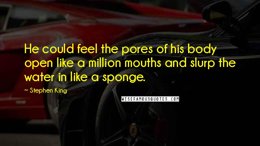 Stephen King Quotes: He could feel the pores of his body open like a million mouths and slurp the water in like a sponge.