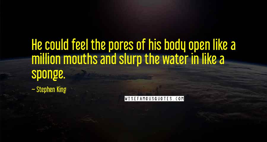 Stephen King Quotes: He could feel the pores of his body open like a million mouths and slurp the water in like a sponge.