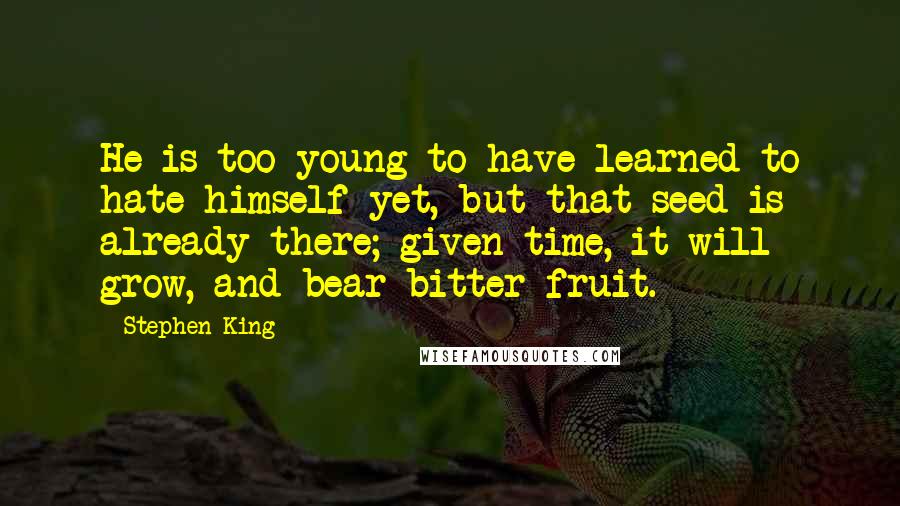 Stephen King Quotes: He is too young to have learned to hate himself yet, but that seed is already there; given time, it will grow, and bear bitter fruit.