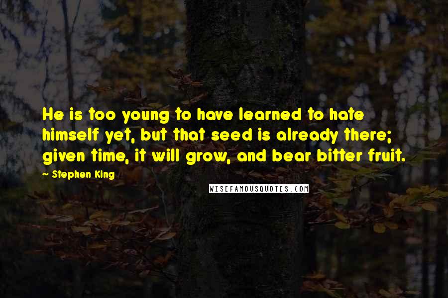 Stephen King Quotes: He is too young to have learned to hate himself yet, but that seed is already there; given time, it will grow, and bear bitter fruit.