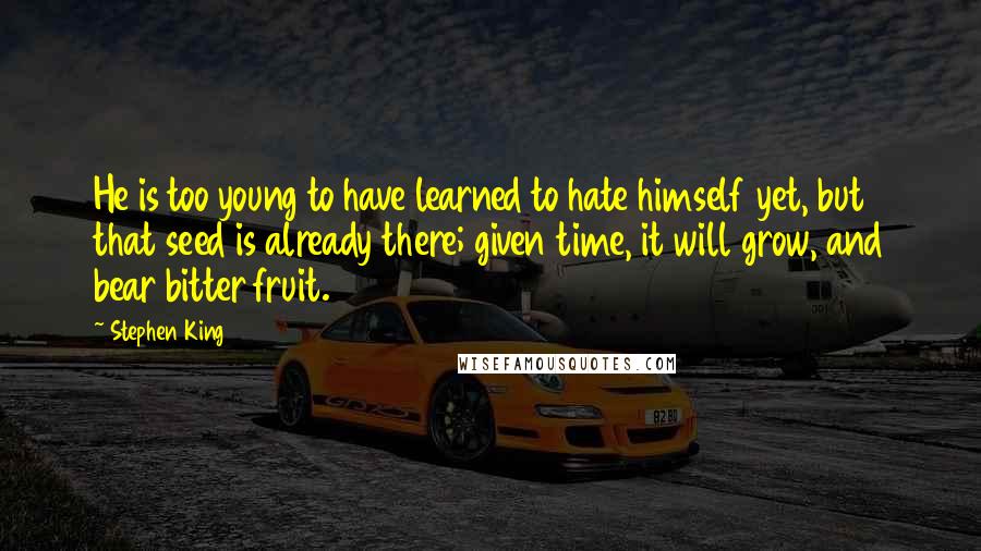Stephen King Quotes: He is too young to have learned to hate himself yet, but that seed is already there; given time, it will grow, and bear bitter fruit.