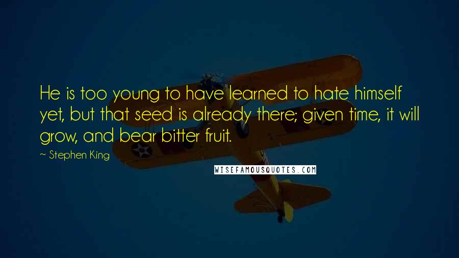 Stephen King Quotes: He is too young to have learned to hate himself yet, but that seed is already there; given time, it will grow, and bear bitter fruit.