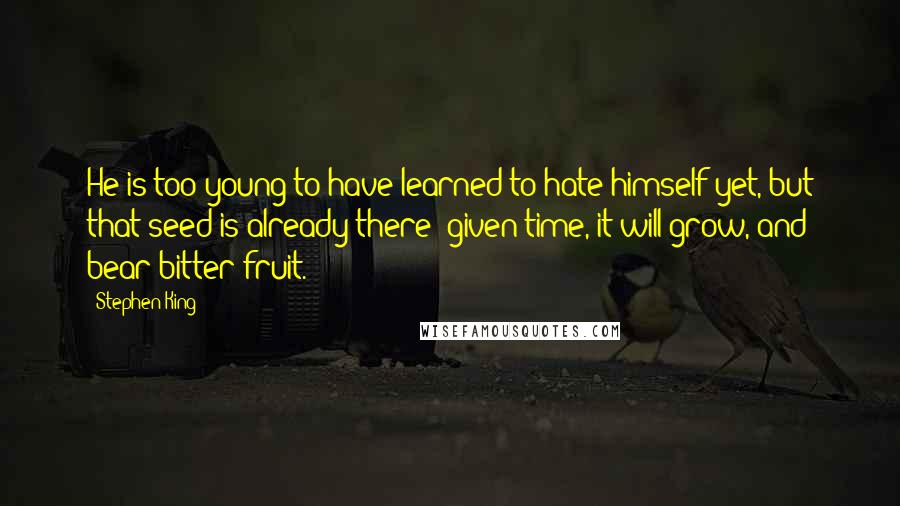 Stephen King Quotes: He is too young to have learned to hate himself yet, but that seed is already there; given time, it will grow, and bear bitter fruit.