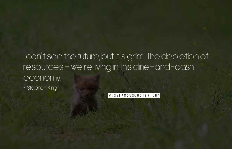 Stephen King Quotes: I can't see the future, but it's grim. The depletion of resources - we're living in this dine-and-dash economy.