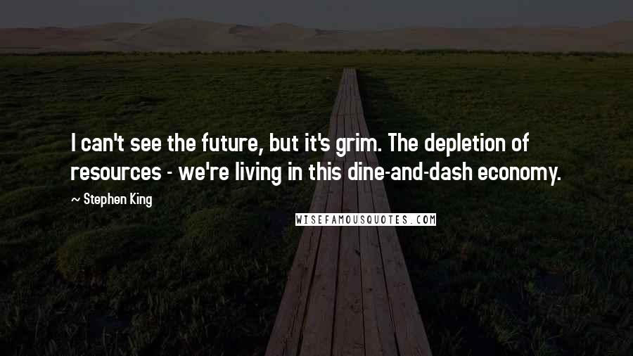 Stephen King Quotes: I can't see the future, but it's grim. The depletion of resources - we're living in this dine-and-dash economy.