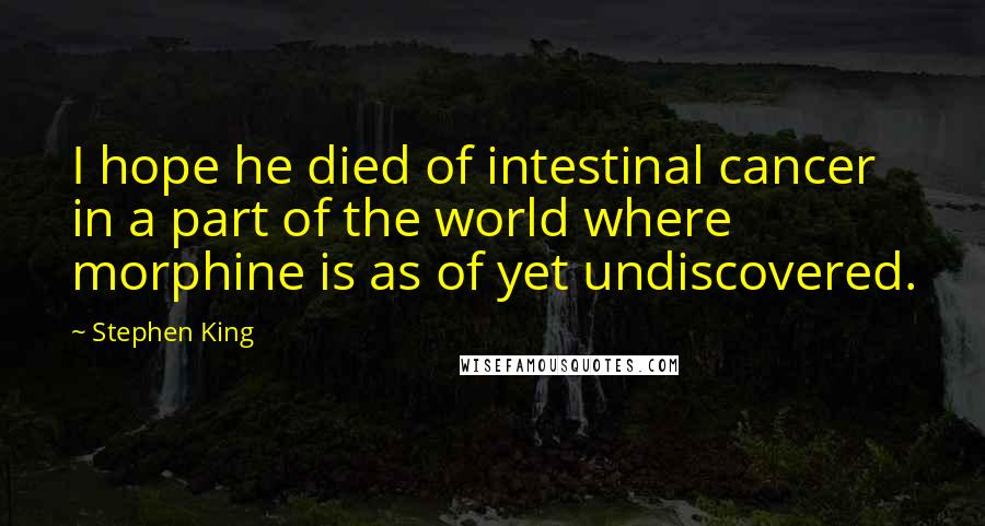 Stephen King Quotes: I hope he died of intestinal cancer in a part of the world where morphine is as of yet undiscovered.
