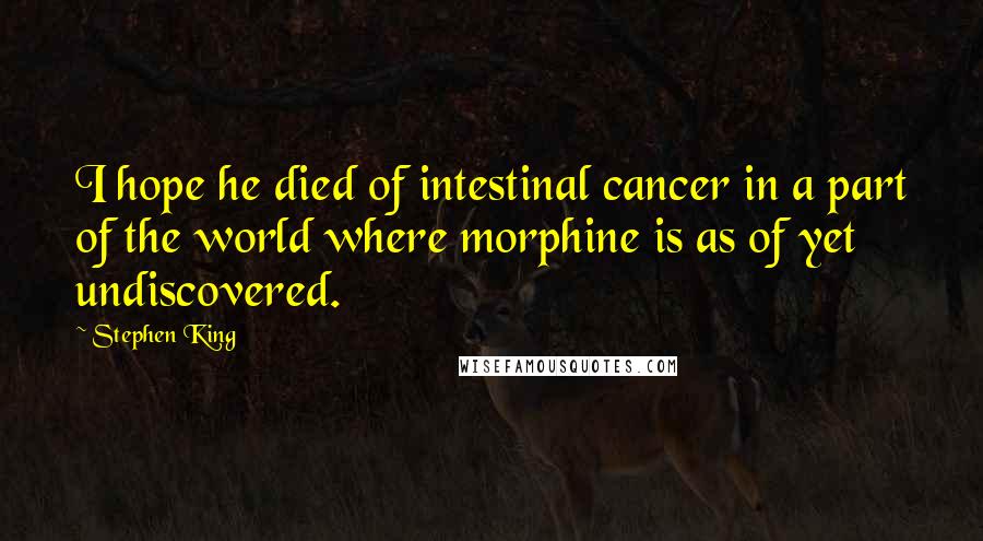 Stephen King Quotes: I hope he died of intestinal cancer in a part of the world where morphine is as of yet undiscovered.