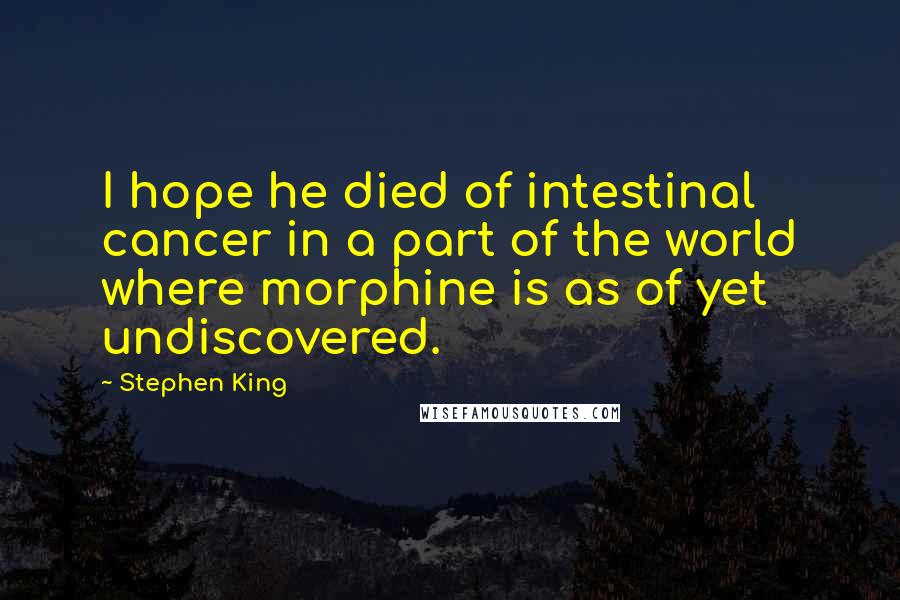 Stephen King Quotes: I hope he died of intestinal cancer in a part of the world where morphine is as of yet undiscovered.