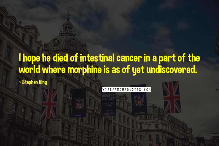 Stephen King Quotes: I hope he died of intestinal cancer in a part of the world where morphine is as of yet undiscovered.