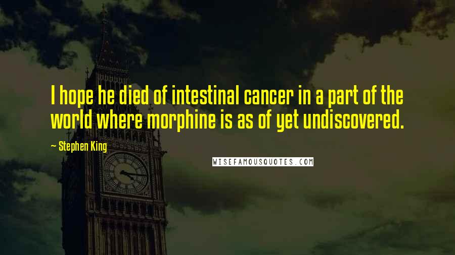 Stephen King Quotes: I hope he died of intestinal cancer in a part of the world where morphine is as of yet undiscovered.