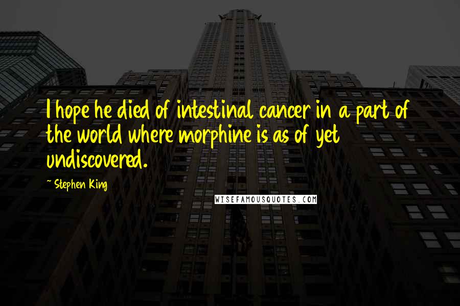 Stephen King Quotes: I hope he died of intestinal cancer in a part of the world where morphine is as of yet undiscovered.