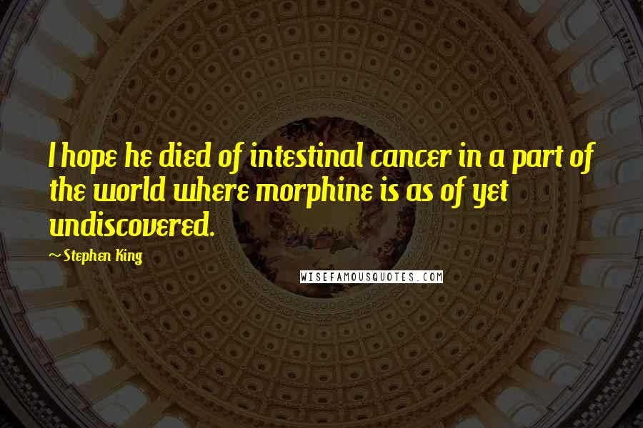 Stephen King Quotes: I hope he died of intestinal cancer in a part of the world where morphine is as of yet undiscovered.