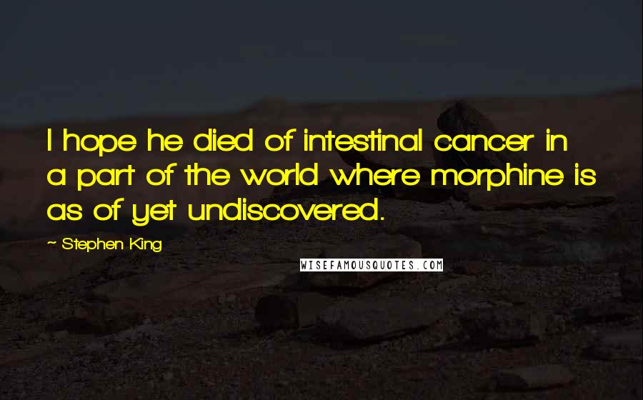 Stephen King Quotes: I hope he died of intestinal cancer in a part of the world where morphine is as of yet undiscovered.