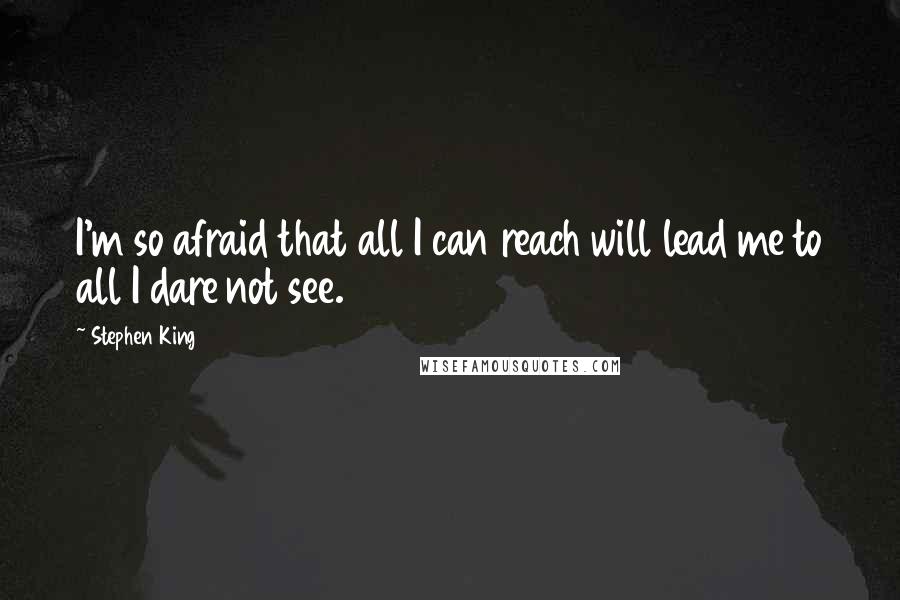 Stephen King Quotes: I'm so afraid that all I can reach will lead me to all I dare not see.