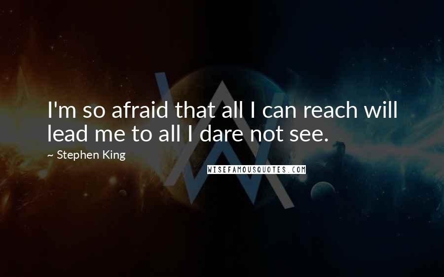 Stephen King Quotes: I'm so afraid that all I can reach will lead me to all I dare not see.