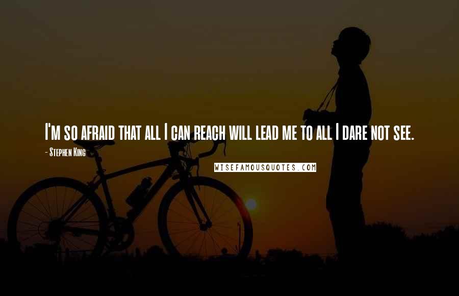 Stephen King Quotes: I'm so afraid that all I can reach will lead me to all I dare not see.