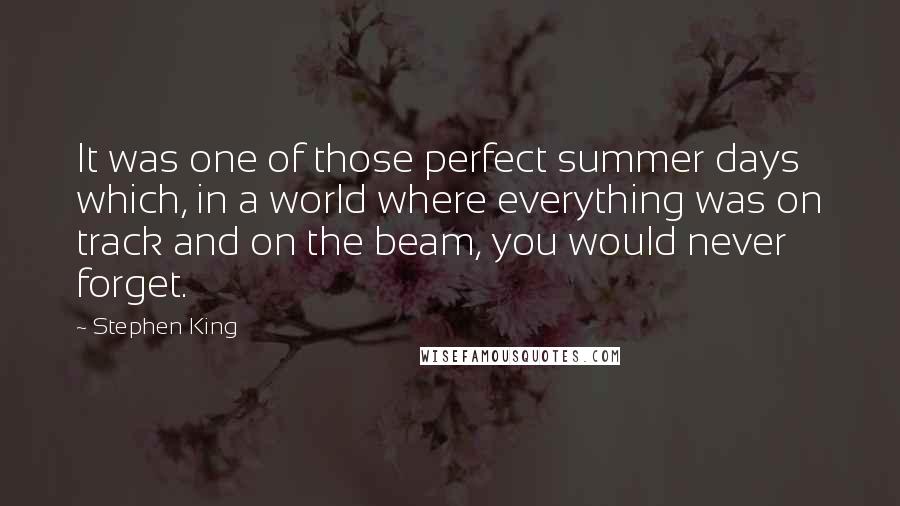 Stephen King Quotes: It was one of those perfect summer days which, in a world where everything was on track and on the beam, you would never forget.