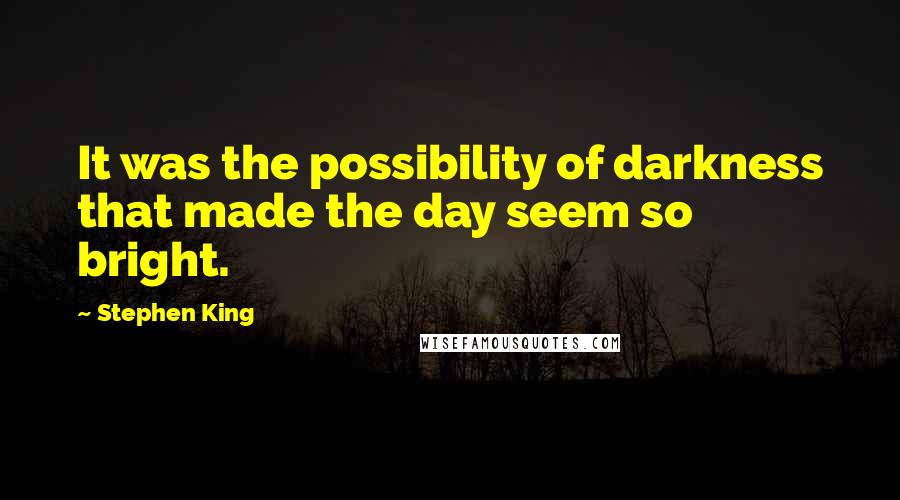 Stephen King Quotes: It was the possibility of darkness that made the day seem so bright.