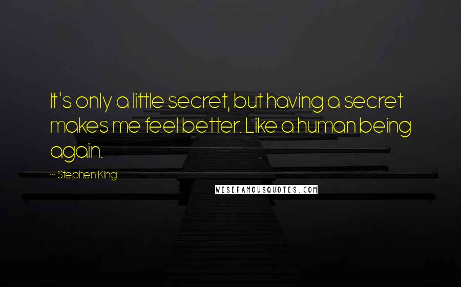 Stephen King Quotes: It's only a little secret, but having a secret makes me feel better. Like a human being again.