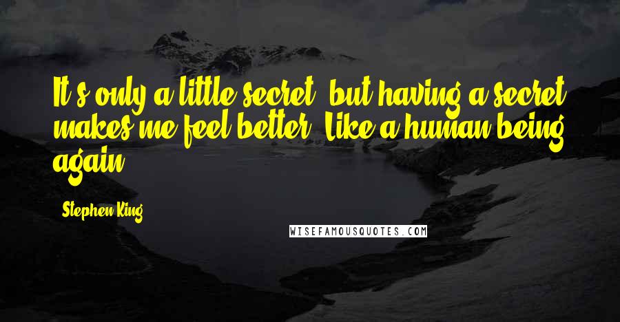 Stephen King Quotes: It's only a little secret, but having a secret makes me feel better. Like a human being again.