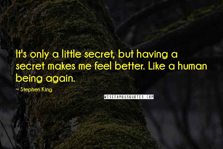 Stephen King Quotes: It's only a little secret, but having a secret makes me feel better. Like a human being again.