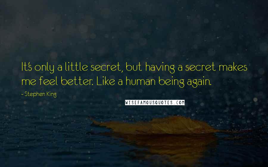 Stephen King Quotes: It's only a little secret, but having a secret makes me feel better. Like a human being again.