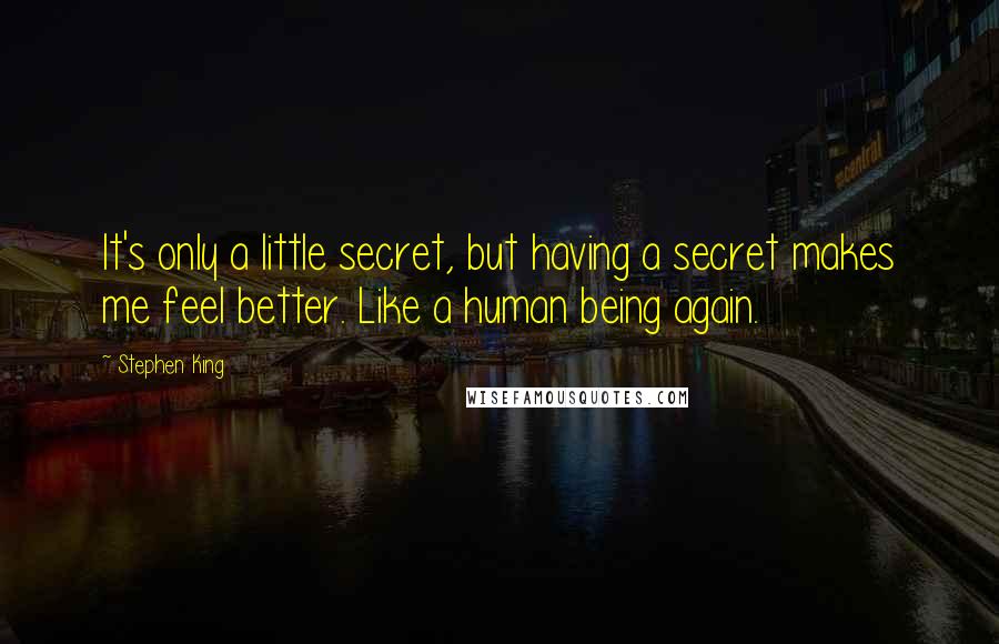 Stephen King Quotes: It's only a little secret, but having a secret makes me feel better. Like a human being again.