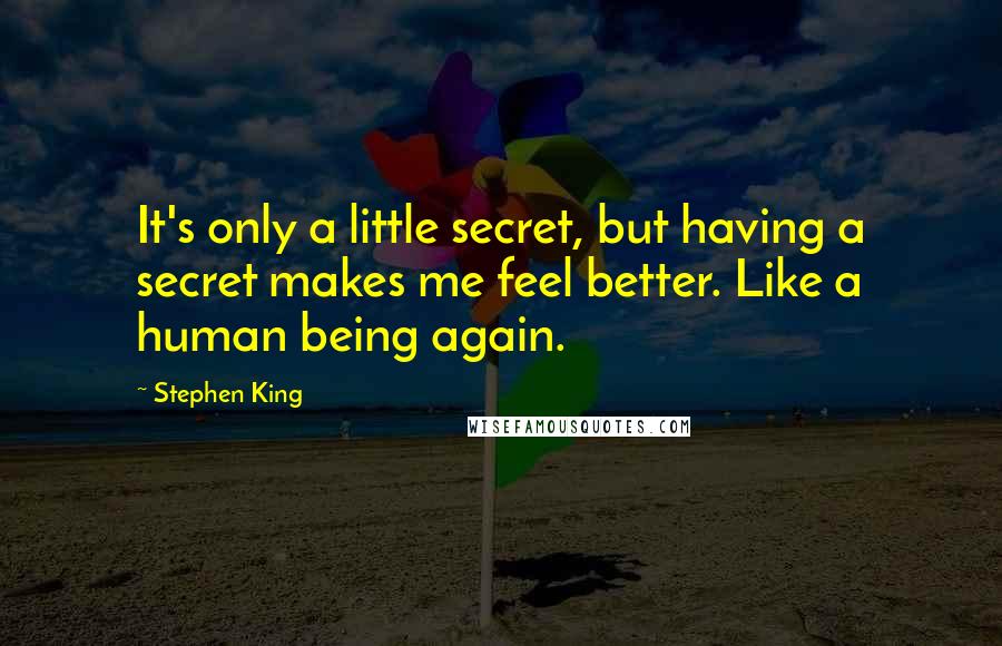 Stephen King Quotes: It's only a little secret, but having a secret makes me feel better. Like a human being again.