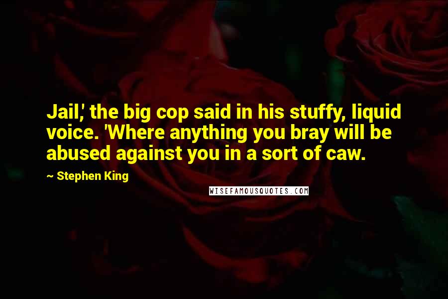 Stephen King Quotes: Jail,' the big cop said in his stuffy, liquid voice. 'Where anything you bray will be abused against you in a sort of caw.