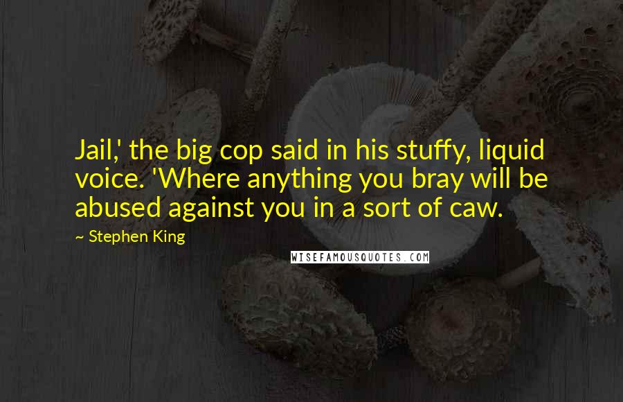 Stephen King Quotes: Jail,' the big cop said in his stuffy, liquid voice. 'Where anything you bray will be abused against you in a sort of caw.