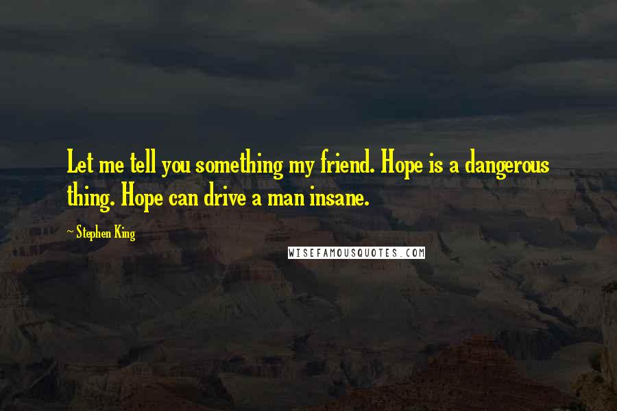 Stephen King Quotes: Let me tell you something my friend. Hope is a dangerous thing. Hope can drive a man insane.