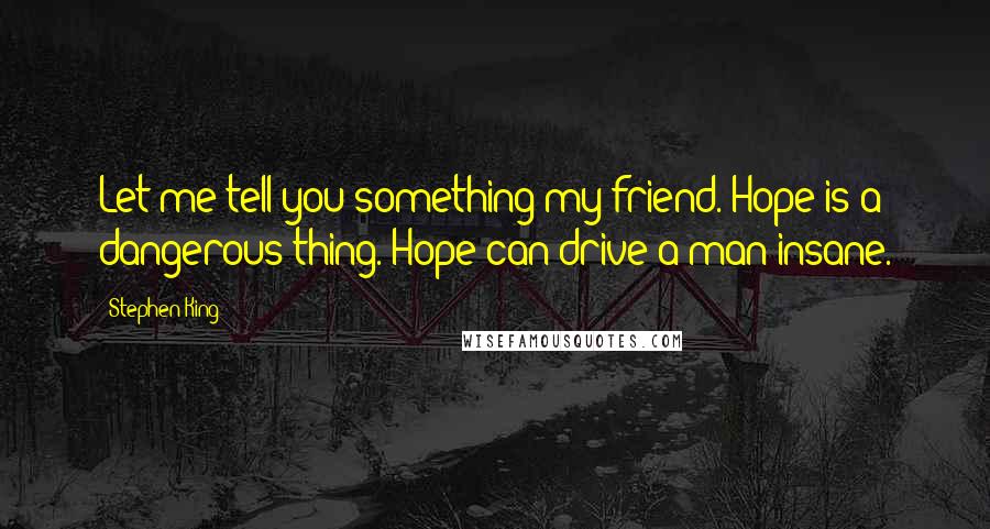 Stephen King Quotes: Let me tell you something my friend. Hope is a dangerous thing. Hope can drive a man insane.